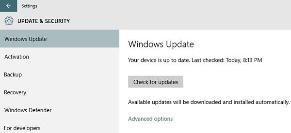 updating and settings win 10